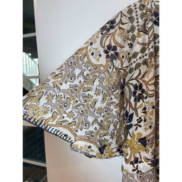 Johnny Was Jade Cruz Maxi Dress Boho 100% Silk Tie Waist Cream Blue Medium M - Picture 5 of 8